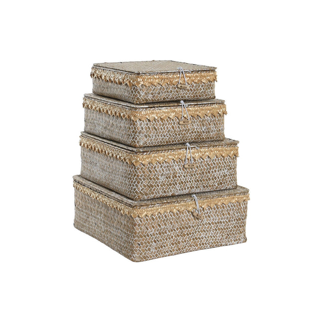 Korb-Set DKD Home Decor Naturfaser 30 x 30 x 12 cm Boho Abgenutzt (4 Stücke)