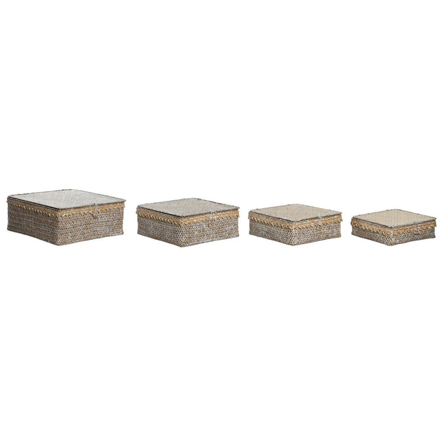 Korb-Set DKD Home Decor Naturfaser 30 x 30 x 12 cm Boho Abgenutzt (4 Stücke)