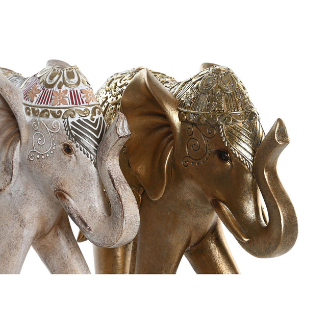 Deko-Figur DKD Home Decor 24 x 8 x 19 cm Elefant Beige Gold Kolonial (2 Stück)