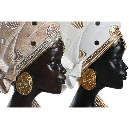 Deko-Figur DKD Home Decor 18 x 10,5 x 33 cm Beige Gold Braun Weiß Kolonial Afrikanerin (2 Stück)