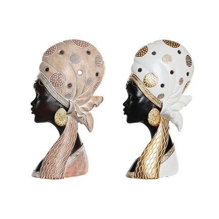 Deko-Figur DKD Home Decor 18 x 10,5 x 33 cm Beige Gold Braun Weiß Kolonial Afrikanerin (2 Stück)