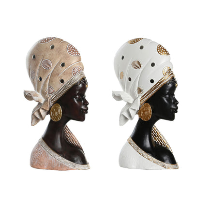 Deko-Figur DKD Home Decor 18 x 10,5 x 33 cm Beige Gold Braun Weiß Kolonial Afrikanerin (2 Stück)
