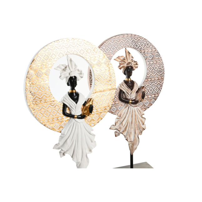 Deko-Figur DKD Home Decor 21 x 7,5 x 38,5 cm Beige Gold Braun Weiß Kolonial Afrikanerin (2 Stück)