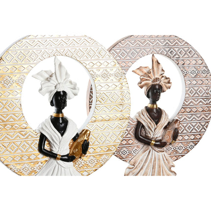 Deko-Figur DKD Home Decor 21 x 7,5 x 38,5 cm Beige Gold Braun Weiß Kolonial Afrikanerin (2 Stück)