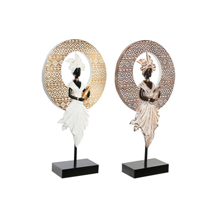 Deko-Figur DKD Home Decor 21 x 7,5 x 38,5 cm Beige Gold Braun Weiß Kolonial Afrikanerin (2 Stück)