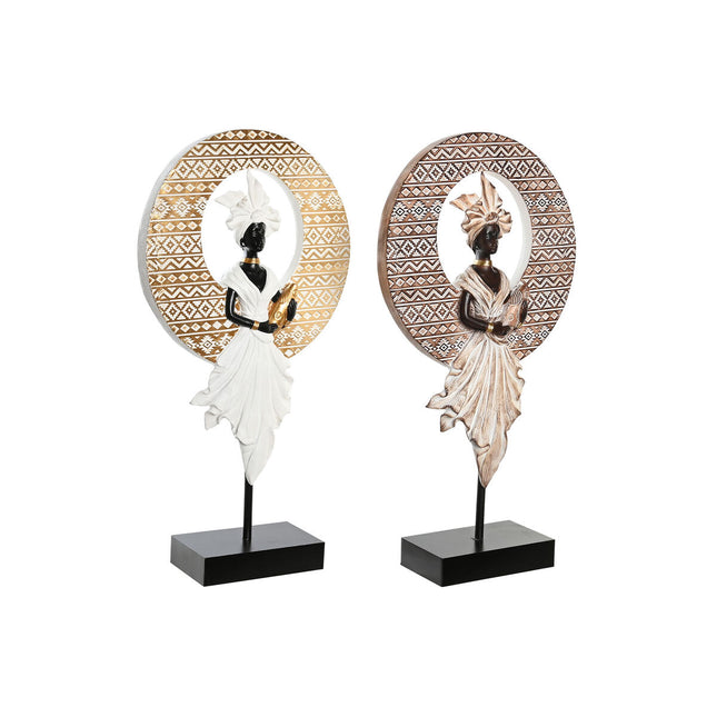 Deko-Figur DKD Home Decor 21 x 7,5 x 38,5 cm Beige Gold Braun Weiß Kolonial Afrikanerin (2 Stück)