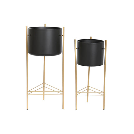 Satz Blumentöpfe DKD Home Decor Schwarz Gold Metall 30 x 30 x 70 cm