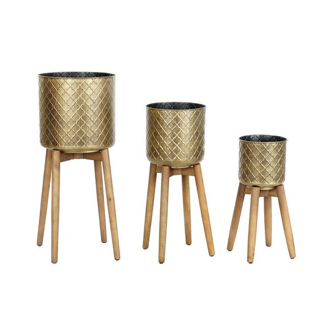 Satz Blumentöpfe DKD Home Decor 34 x 37 x 79 cm Gold Metall Holz Dunkelbraun