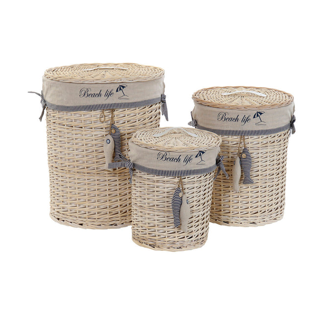 Korb-Set DKD Home Decor 47 x 47 x 56 cm Beige Blau 3 Stücke Spiralen
