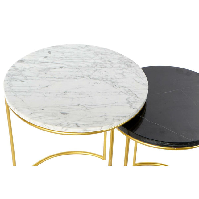 Satz mit 2 Tischen DKD Home Decor 40 x 40 x 46,5 cm Schwarz Gold Metall Weiß Marmor