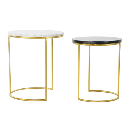 Satz mit 2 Tischen DKD Home Decor 40 x 40 x 46,5 cm Schwarz Gold Metall Weiß Marmor
