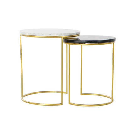 Satz mit 2 Tischen DKD Home Decor 40 x 40 x 46,5 cm Schwarz Gold Metall Weiß Marmor