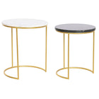 Satz mit 2 Tischen DKD Home Decor 40 x 40 x 46,5 cm Schwarz Gold Metall Weiß Marmor