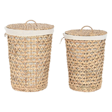 Korb für schmutzige Wäsche DKD Home Decor natürlich Braun Weiß Tropical 40 x 40 x 58 cm