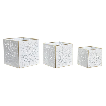 Satz Blumentöpfe DKD Home Decor Bettlaken Gold Metall 15 x 15 x 15 cm Weiß Tropical Pflanzenblatt