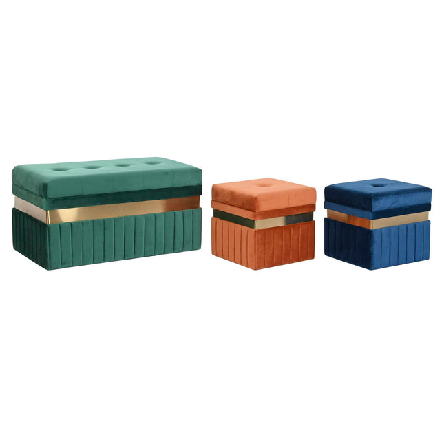 Hocker DKD Home Decor Blau grün Orange Gold Holz MDF 93 x 47 x 45 cm (3 Stück)