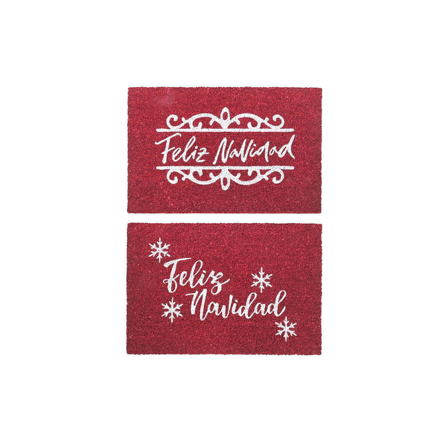 Fußmatte DKD Home Decor Weiß Rot PVC Kokosnuss Faser 60 x 40 x 1,5 cm (2 Stück)