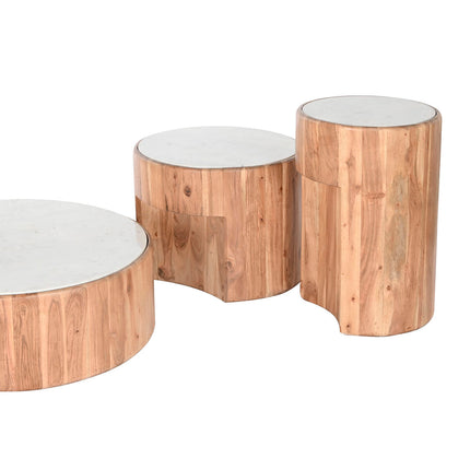 Set mit 3 Tischen DKD Home Decor Marmor Akazienholz 75 x 75 x 25 cm