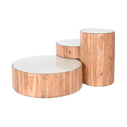 Set mit 3 Tischen DKD Home Decor Marmor Akazienholz 75 x 75 x 25 cm
