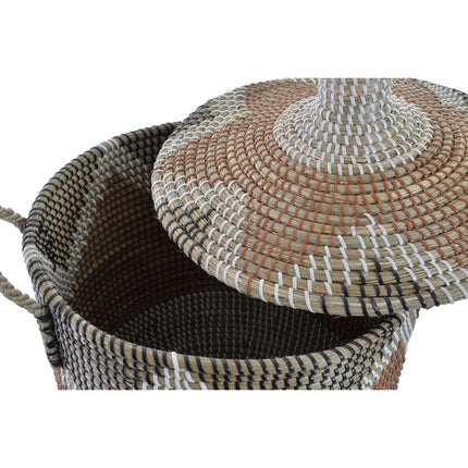 Korb-Set DKD Home Decor Weiß Braun natürlich Seegras Zick-Zack 39 x 39 x 53 cm