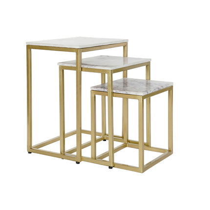 Set mit 3 Tischen DKD Home Decor 50 x 35 x 60 cm Gold Weiß Marmor Eisen