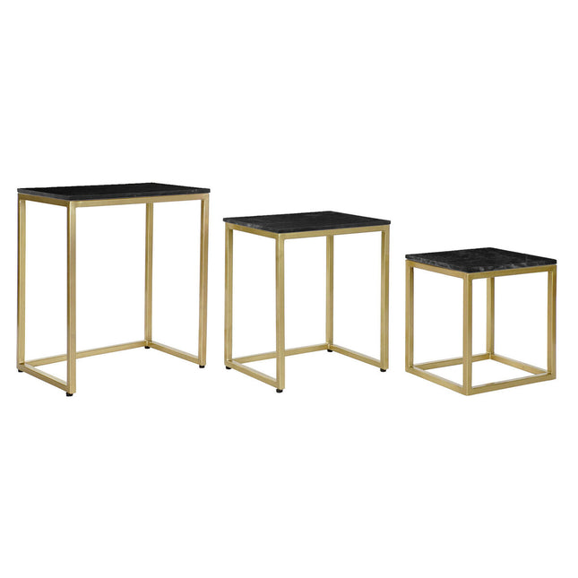 Set mit 3 Tischen DKD Home Decor 50 x 35 x 60 cm Schwarz Gold Marmor Eisen