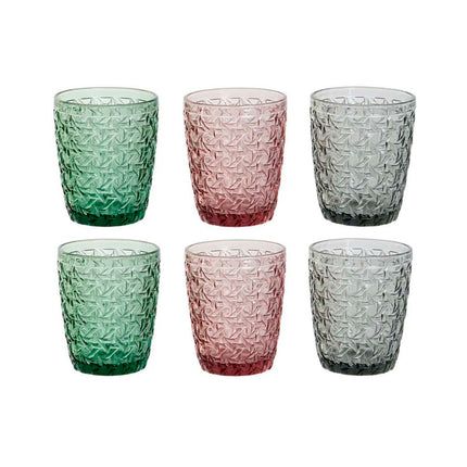 Gläserset DKD Home Decor grün Grau Rosa Kristall Mit Relief 240 ml (6 Stück)