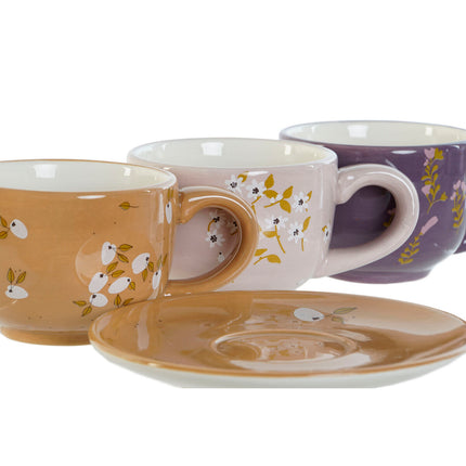 Satz von Kaffeetassen DKD Home Decor Gelb Rosa Senf Lila Metall 180 ml
