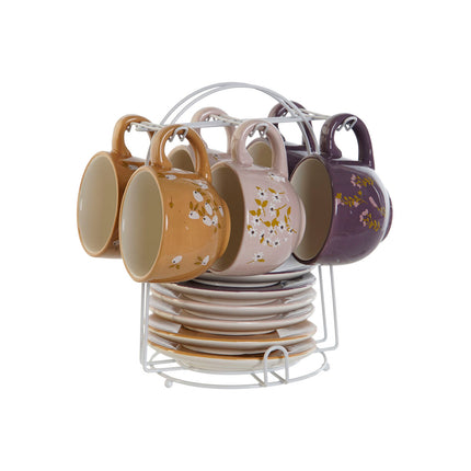 Satz von Kaffeetassen DKD Home Decor Gelb Rosa Senf Lila Metall 180 ml