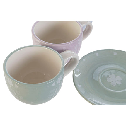 Satz von Kaffeetassen DKD Home Decor Blau Weiß grün Lila Metall 180 ml
