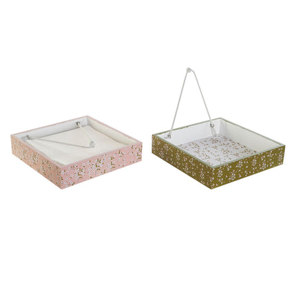 Serviettenring DKD Home Decor grün Senf Dunkelbraun Metall Holz MDF 18 x 18 x 4 cm (4 Stück)