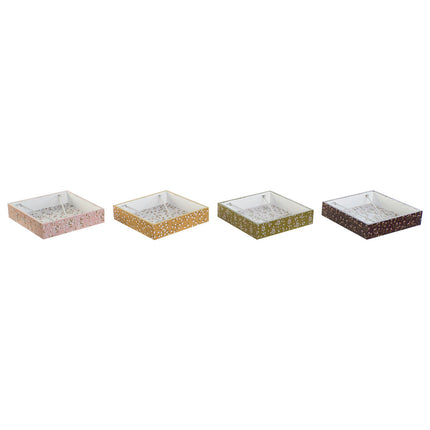 Serviettenring DKD Home Decor grün Senf Dunkelbraun Metall Holz MDF 18 x 18 x 4 cm (4 Stück)