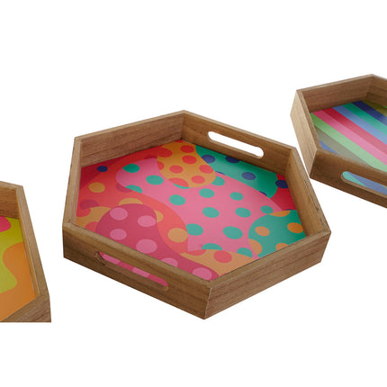 Schale DKD Home Decor Bunt natürlich Holz MDF 35 x 35 x 5 cm (4 Stück)