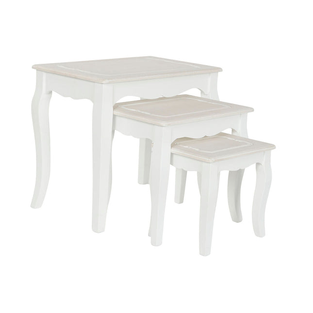 Set mit 3 Tischen DKD Home Decor Weiß Hellbraun Holz MDF 53 x 35 x 47 cm