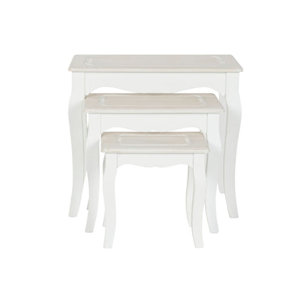Set mit 3 Tischen DKD Home Decor Weiß Hellbraun Holz MDF 53 x 35 x 47 cm