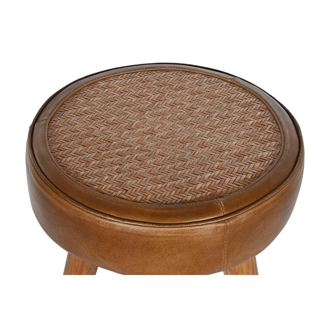 Hocker Home ESPRIT Braun Camel Haut Holz Rattan 42 x 42 x 76 cm
