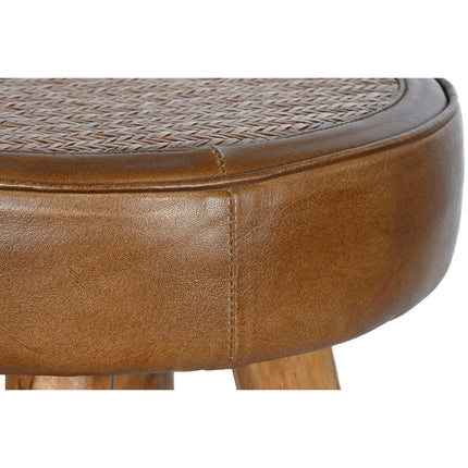 Hocker Home ESPRIT Braun Camel Haut Holz Rattan 42 x 42 x 76 cm