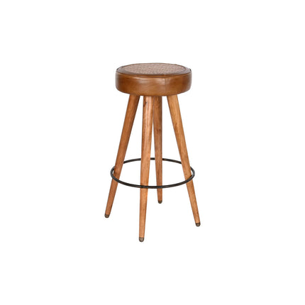 Hocker Home ESPRIT Braun Camel Haut Holz Rattan 42 x 42 x 76 cm