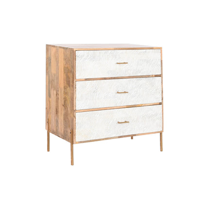 Schubladenschrank Home ESPRIT Weiß Braun Gold Eisen Mango-Holz Wellen Moderne 80 x 45 x 85 cm
