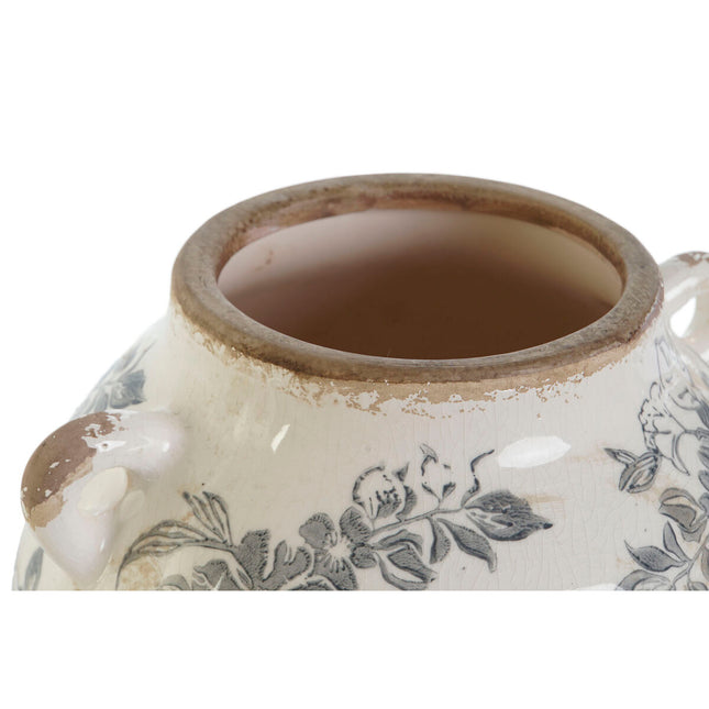 Vase Home ESPRIT Weiß Braun Grau Steingut Pflanzenblatt 21 x 20 x 16 cm