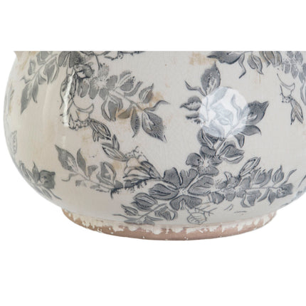 Vase Home ESPRIT Weiß Braun Grau Steingut Pflanzenblatt 21 x 20 x 16 cm