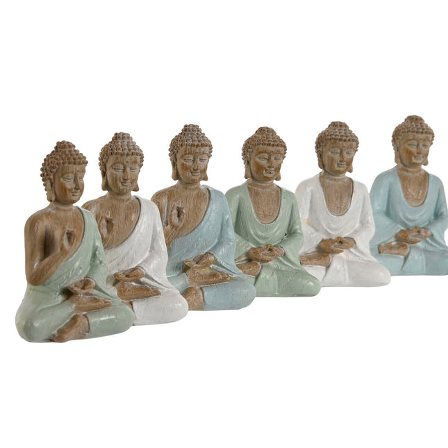 Deko-Figur Home ESPRIT Weiß grün türkis Buddha Orientalisch 6 x 4 x 8,5 cm (6 Stück)