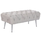 Hocker Home ESPRIT Grau Silberfarben Polyester Metall 103 x 46 x 42 cm