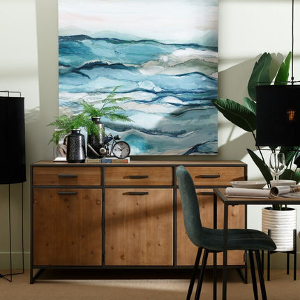 Anrichte CÉSARE 150 x 48 x 83 cm Schwarz Metall Holz Braun