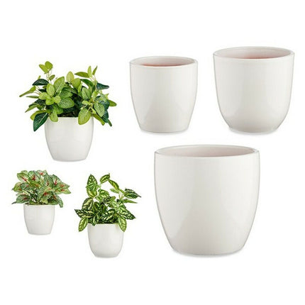 Blumentopfset Weiß Lehm (3 Stücke)
