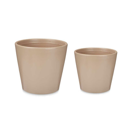 Blumentopfset 2 Stücke Ø 22 cm Ø 28 cm Beige Lehm