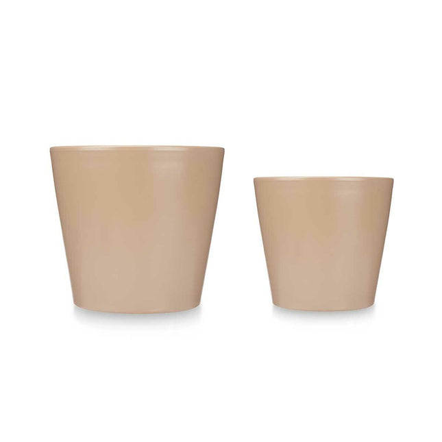 Blumentopfset 2 Stücke Ø 22 cm Ø 28 cm Beige Lehm