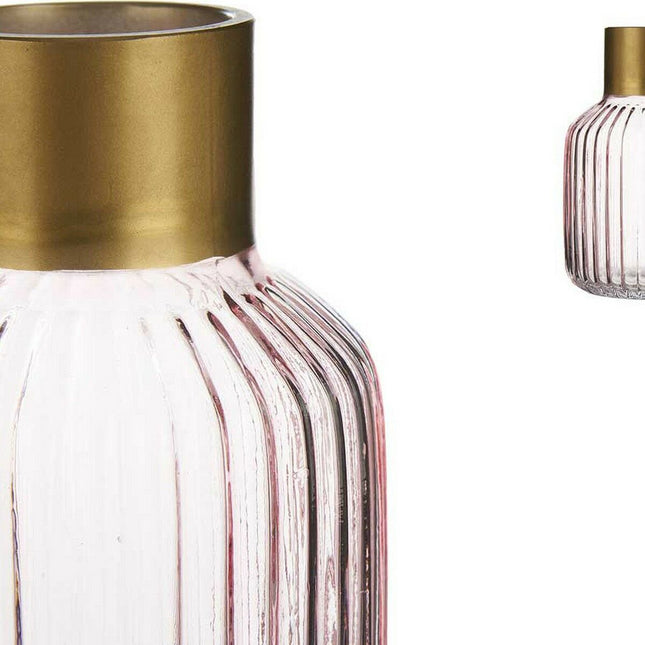 Vase Streifen Rosa Gold Glas (12 x 18 x 12 cm)