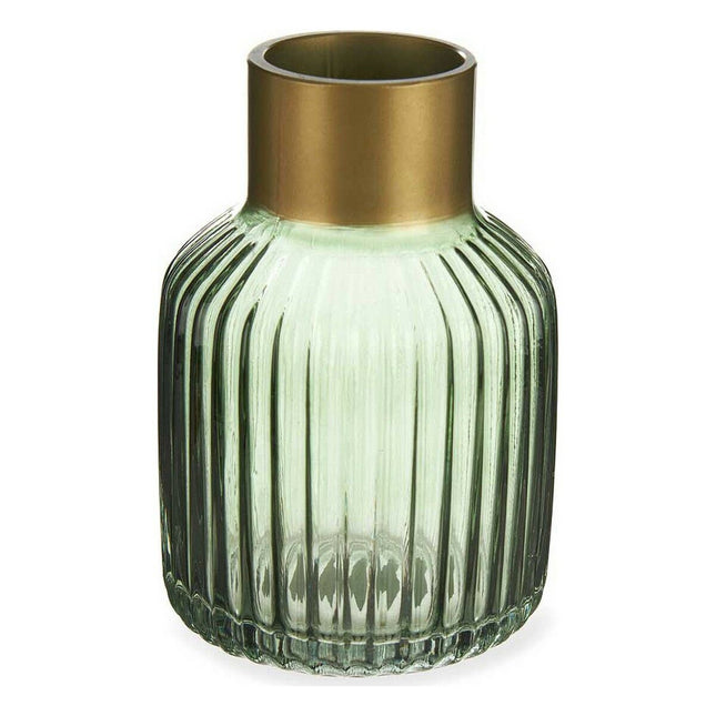 Vase Streifen Gold grün Glas (12 x 18 x 12 cm)