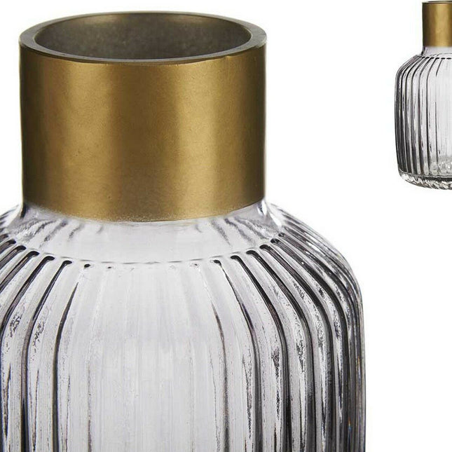Vase Streifen Grau Gold Glas (14,5 x 22 x 14,5 cm)